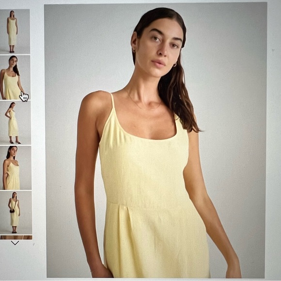 💯% European Linen Scoop Neck Midi Dress  - light yellow, Medium, NEW - Picture 7 of 11